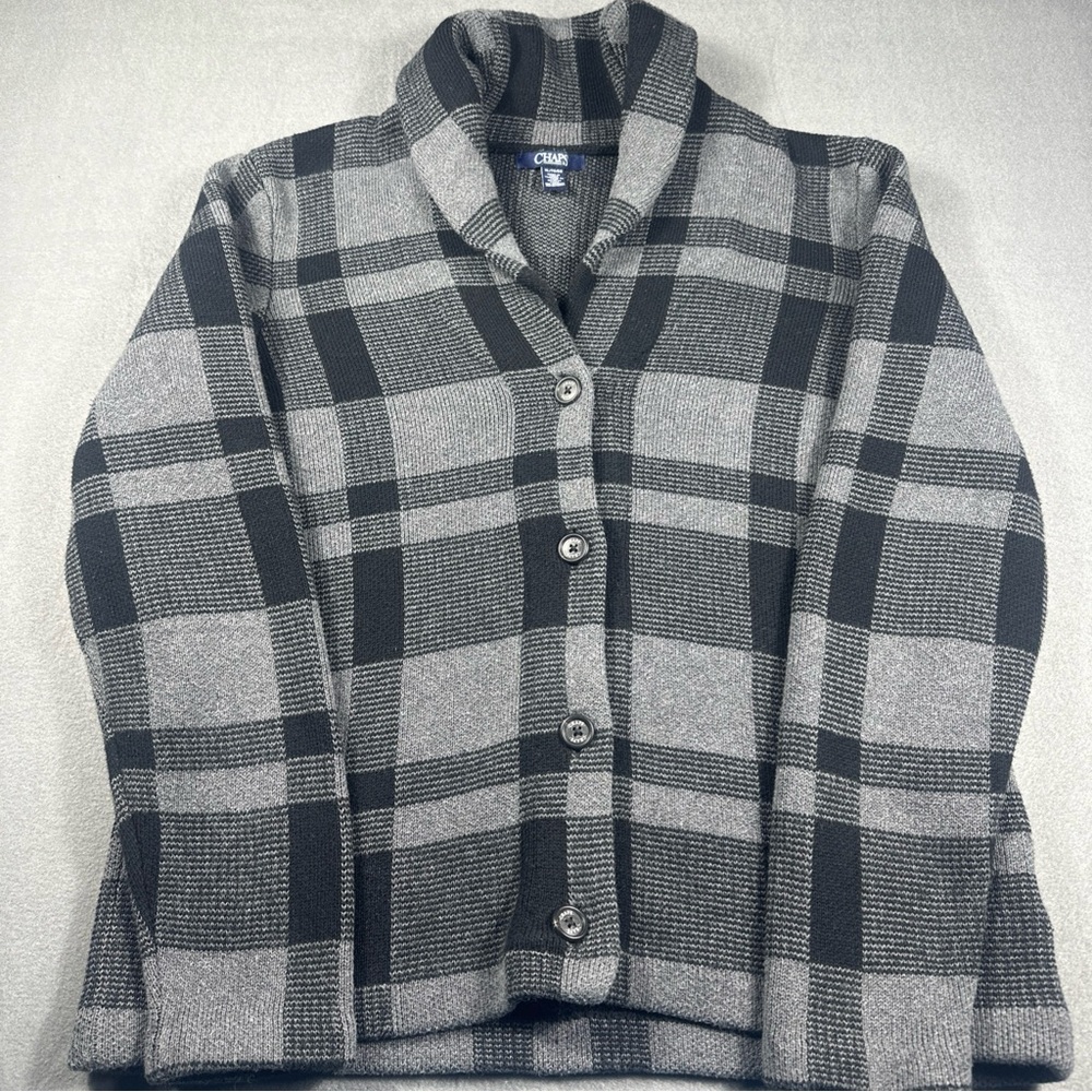 VTG Chaps Ralph Lauren Black and Gray Checkered Cardigan